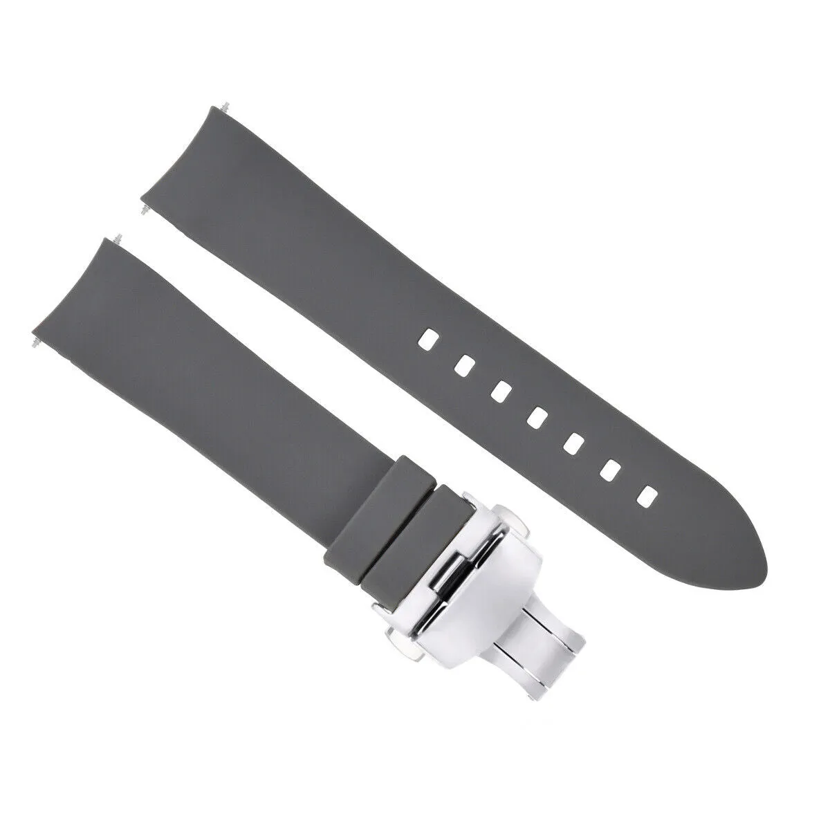 CURVED END SILICONE WATCH BAND RUBBER STRAP  CLASP - 19MM