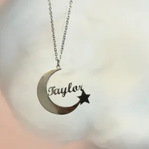 Custom Moon Star Name Charm Necklace