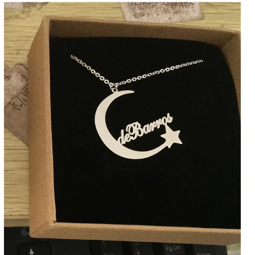 Custom Moon Star Name Charm Necklace