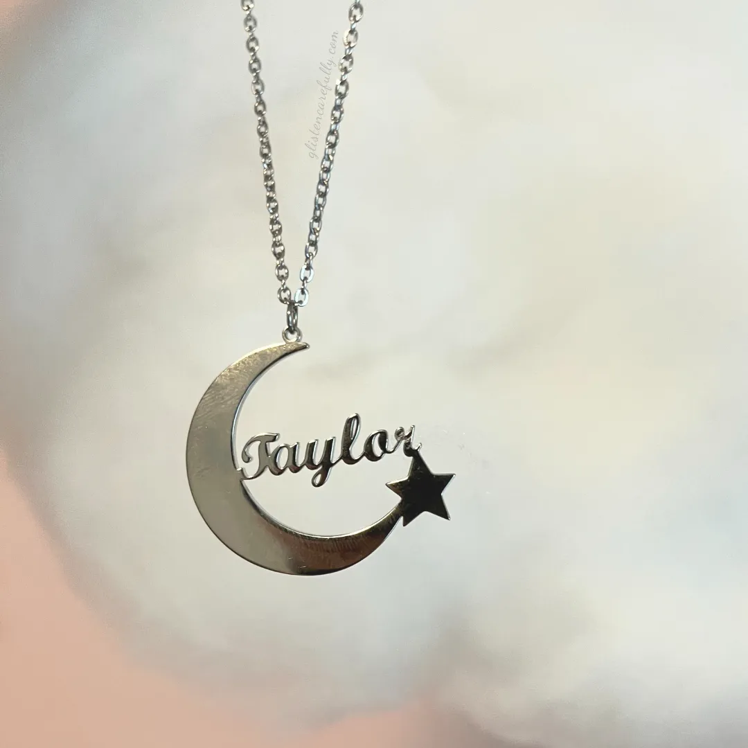 Custom Moon Star Name Charm Necklace