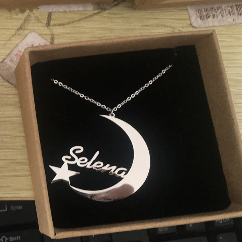 Custom Moon Star Name Charm Necklace
