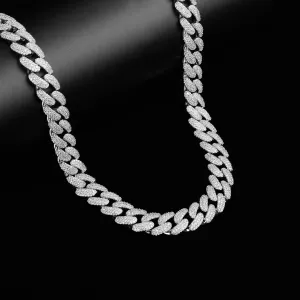 Dazzling 12 MM 925 Sterling Silver Cuban Chain with Radiant Cubic Zirconia