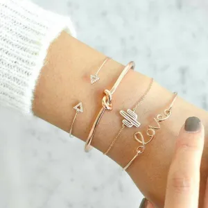 DIEZI 4PCS/Set Retro  Knotted Cactus Triangle Charm Chain Bracelets for Women Fashion Gold Chain Bracelets Bangles Jewelry