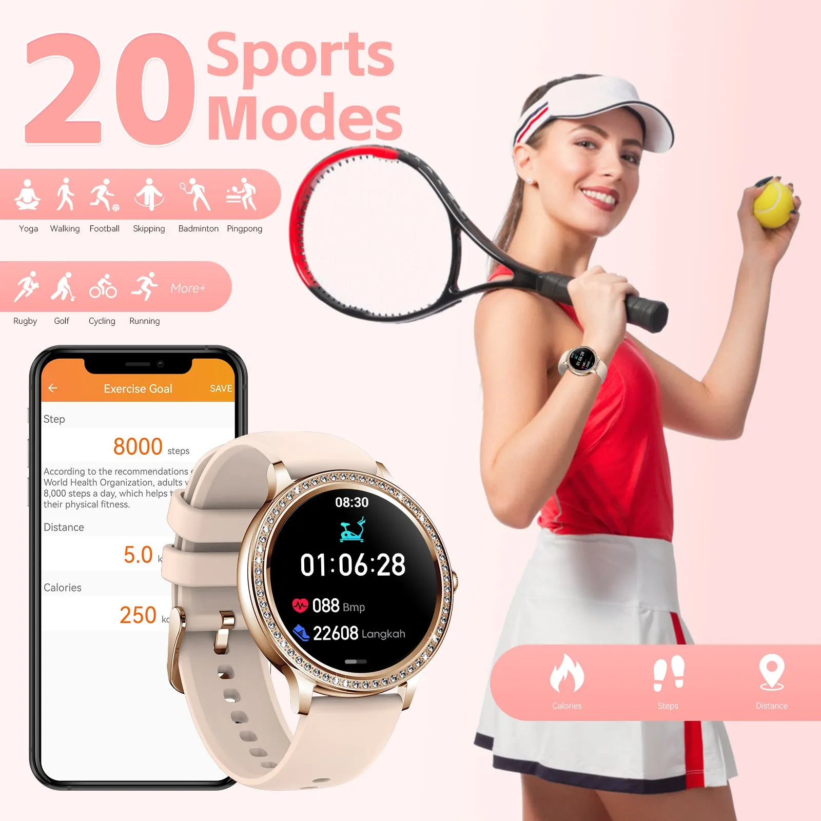 EIGIIS Smart Watches for Women Fashionable Look Ladies Smart Watch with Bluetooth Calls Heart Rate Sleep Monitor Fitness Trackers Watch with Step Counter Message Reminder for iOS Android