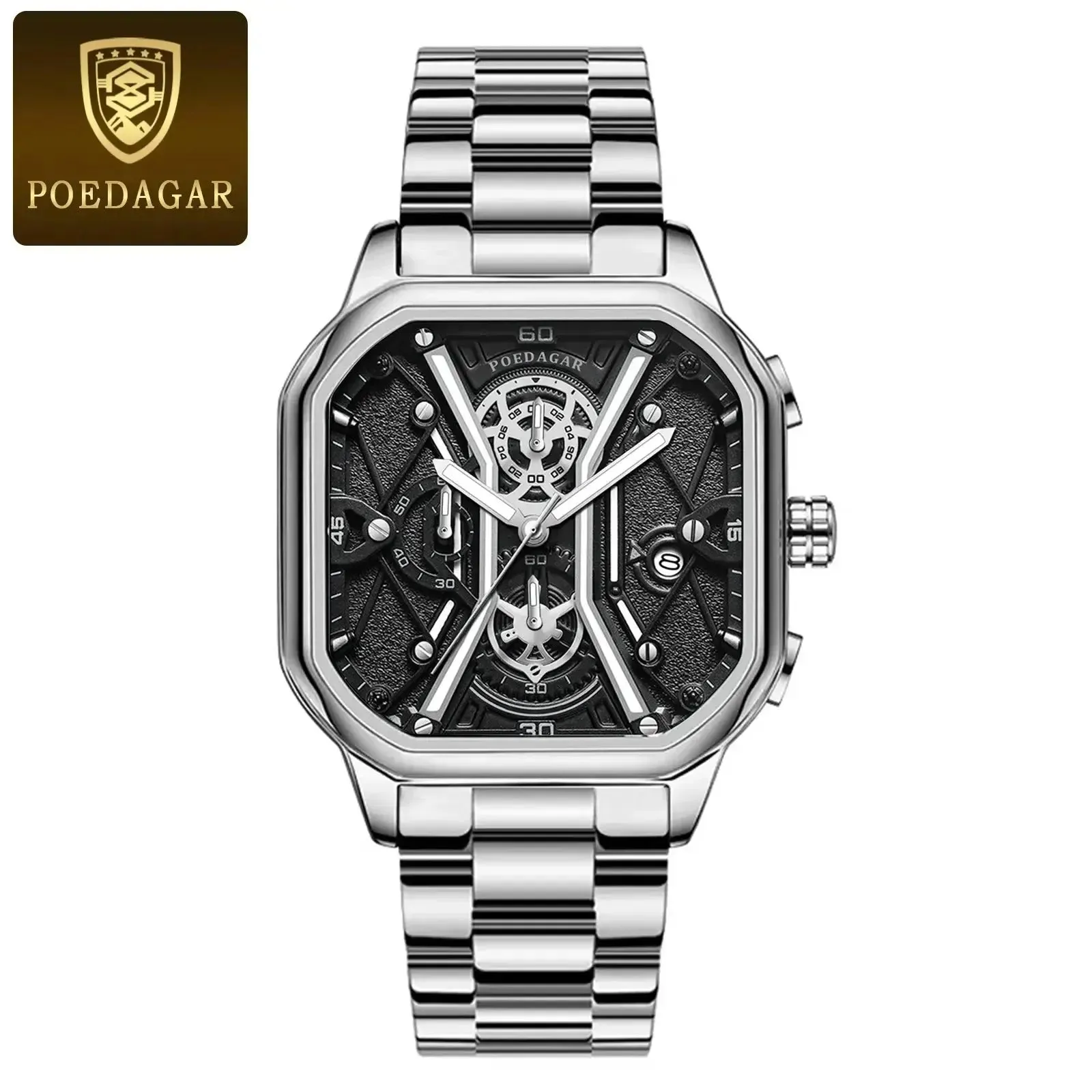 Elegance® 922 Skeleton Luxe Men Wristwatch Luxury Chronograph Luminous Waterproof Date Man Watch Square Dial Leather Quartz Men's Watches