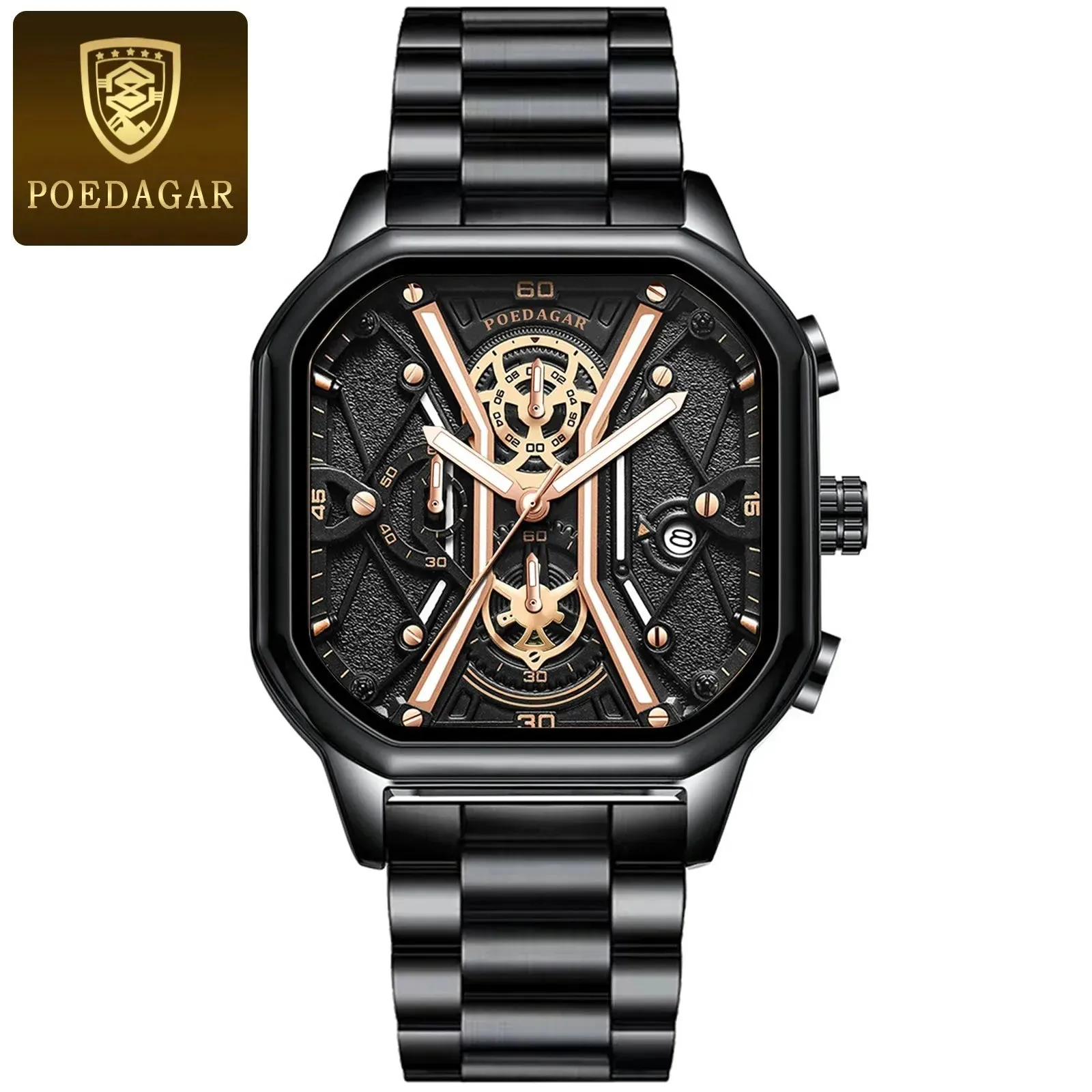 Elegance® 922 Skeleton Luxe Men Wristwatch Luxury Chronograph Luminous Waterproof Date Man Watch Square Dial Leather Quartz Men's Watches