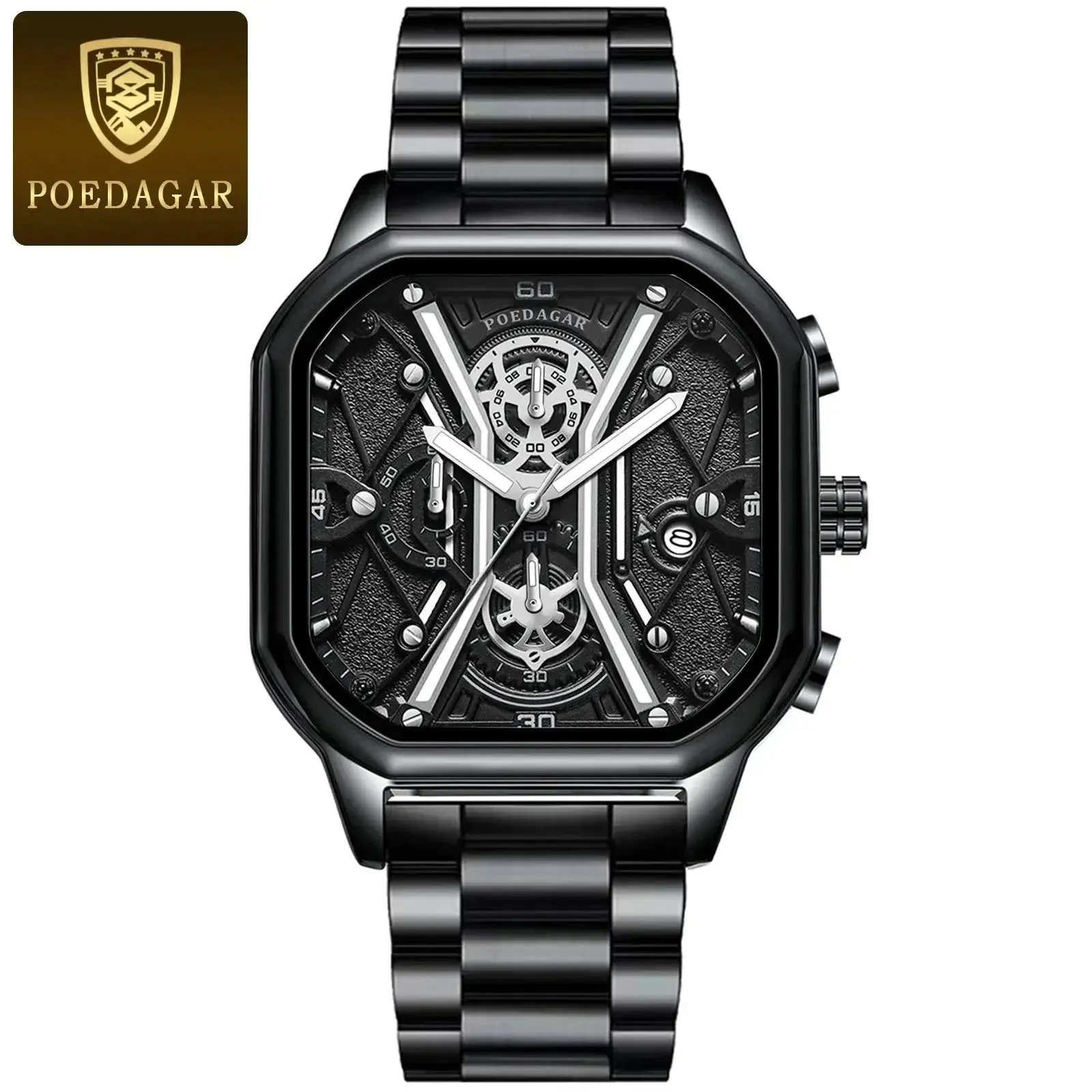 Elegance® 922 Skeleton Luxe Men Wristwatch Luxury Chronograph Luminous Waterproof Date Man Watch Square Dial Leather Quartz Men's Watches