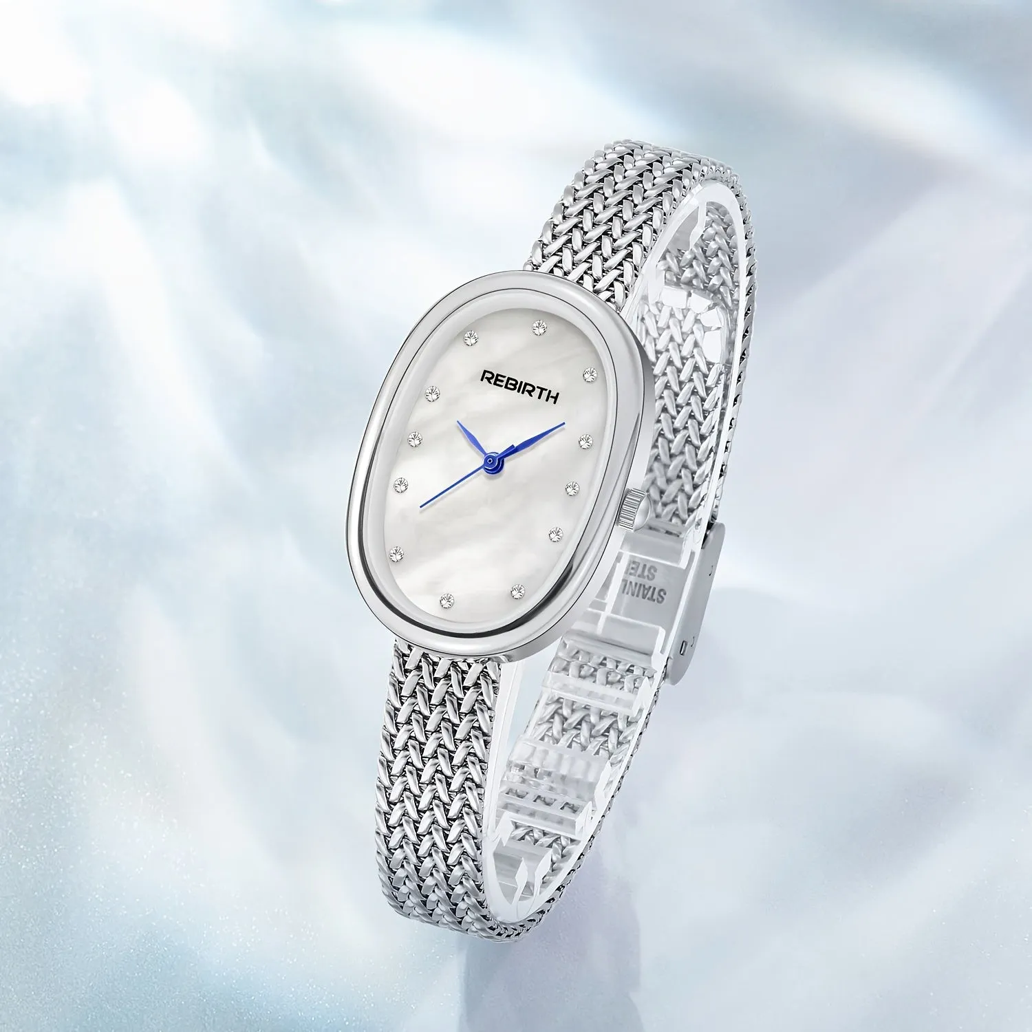 Elegant Oval Quartz Watch with Rhinestone Dial