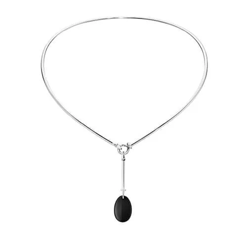 Georg Jensen Silver Dew Drop Black Onxy & Diamond Pendant