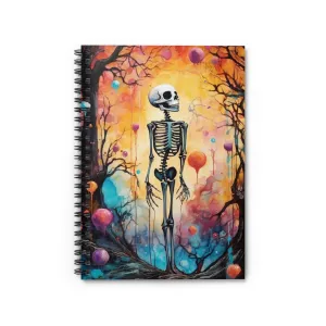 Halloween Skeleton Watercolor Art Journal Notebook | Skeleton Art Gift |  Ruled Line Spiral Notebook