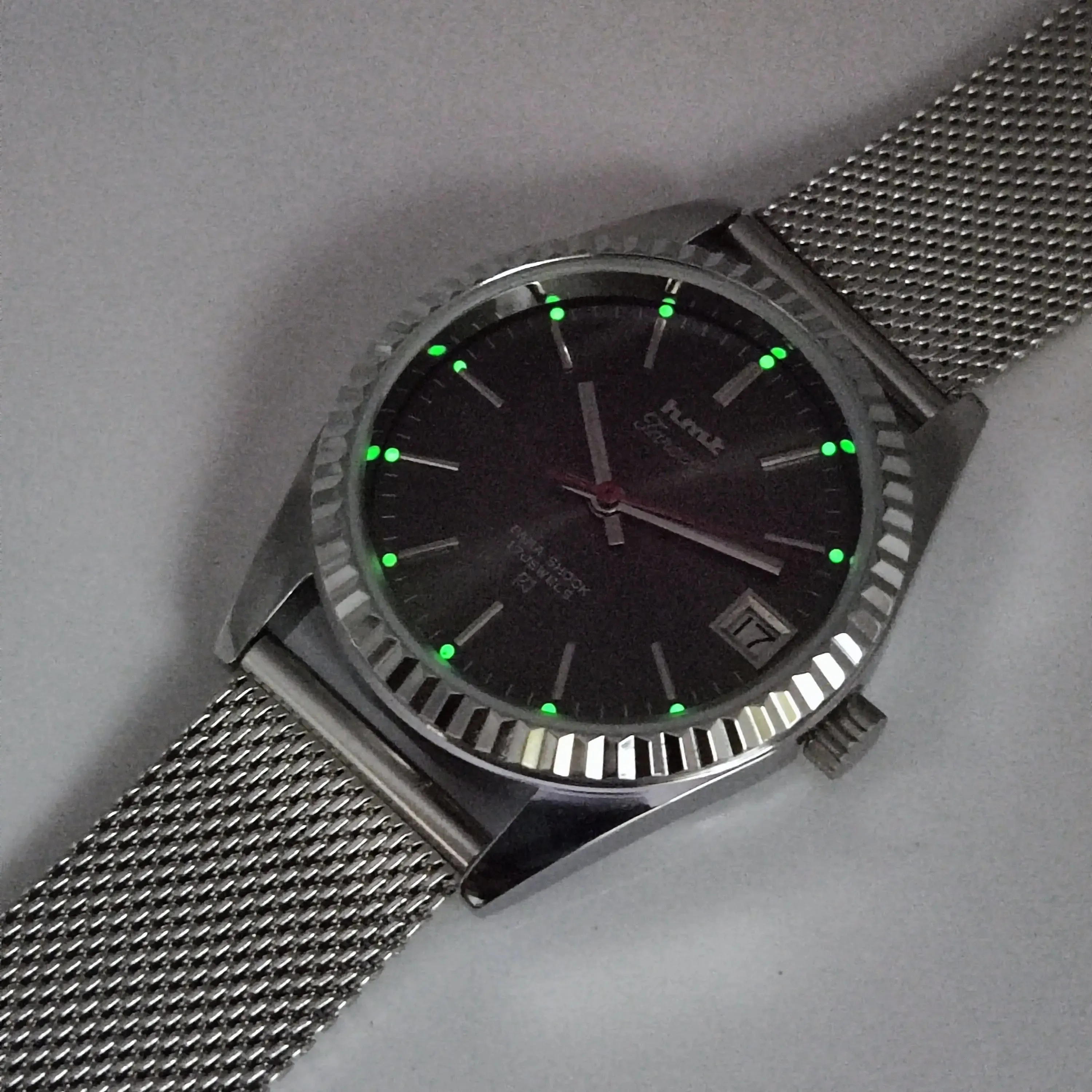 HMT Tareeq Para Shock 17 Jewels Black Dial Transparent Back Mechanical Hand winding Men's Wrist Watch