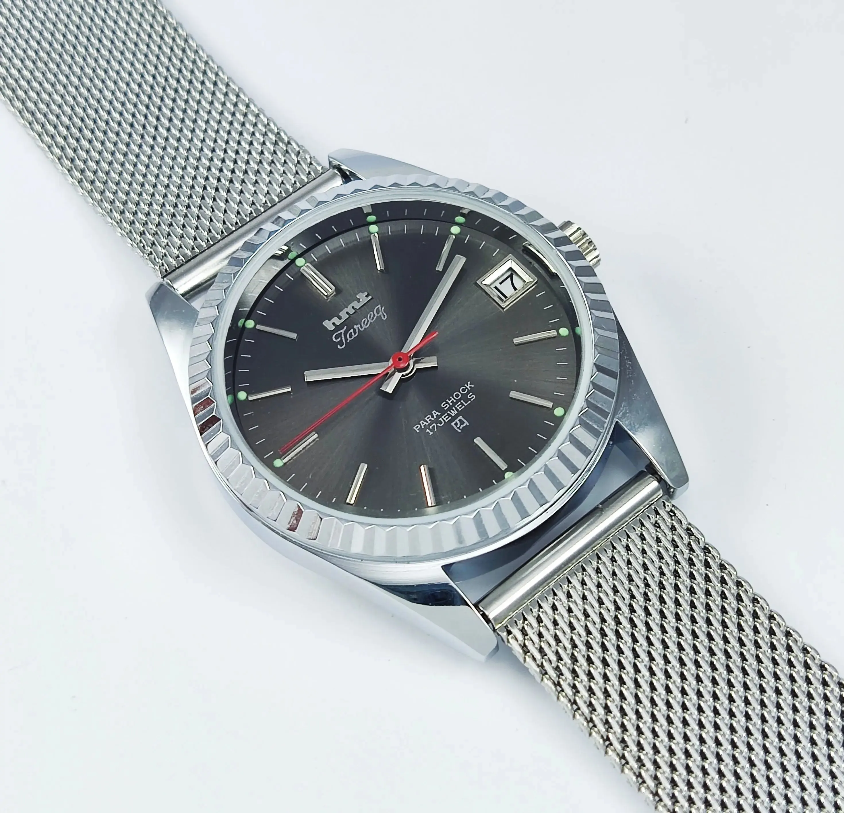 HMT Tareeq Para Shock 17 Jewels Black Dial Transparent Back Mechanical Hand winding Men's Wrist Watch
