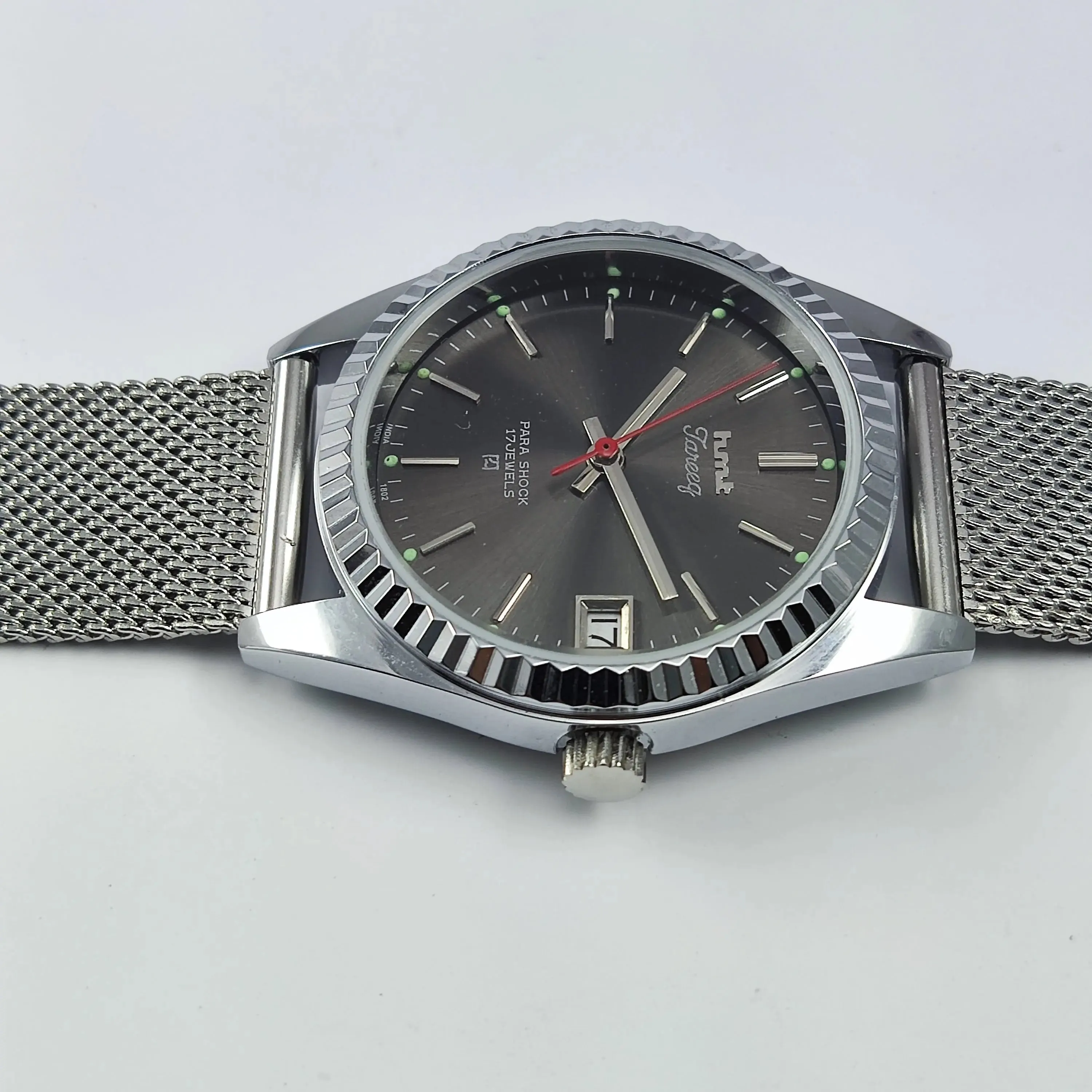 HMT Tareeq Para Shock 17 Jewels Black Dial Transparent Back Mechanical Hand winding Men's Wrist Watch