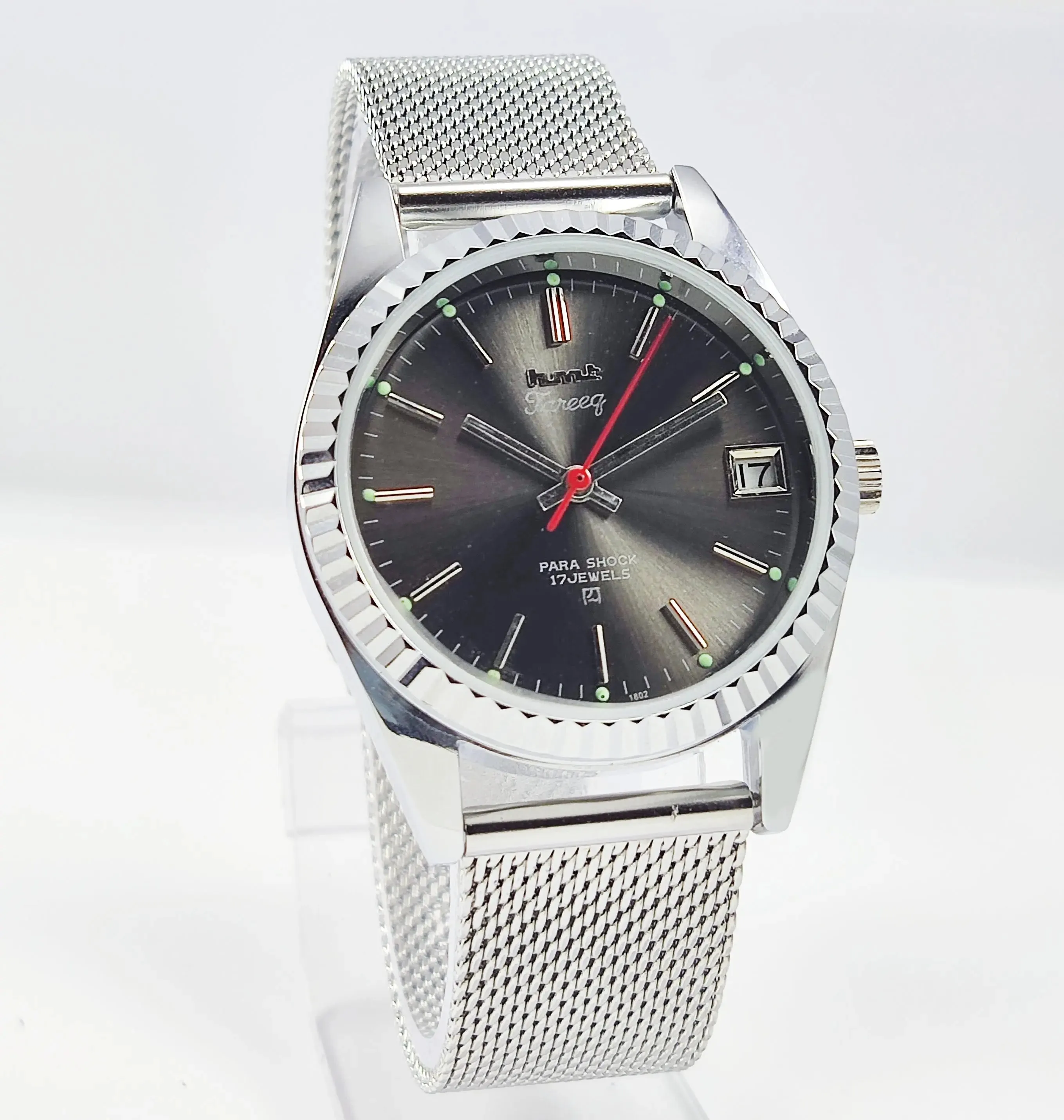 HMT Tareeq Para Shock 17 Jewels Black Dial Transparent Back Mechanical Hand winding Men's Wrist Watch