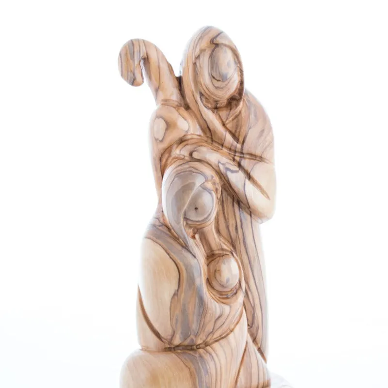 Holy Family, Abstract Hand Carving in Olive Wood, 8.1"