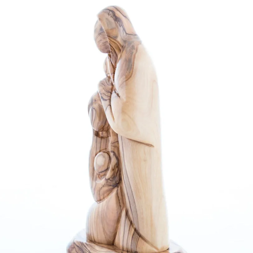 Holy Family, Abstract Hand Carving in Olive Wood, 8.1"