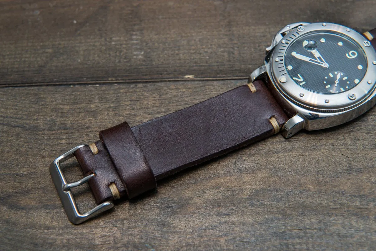 Italian bull leather watch strap 4 mm thick, Oily Brown Castagna, handmade in Finland -  16mm, 17 mm, 18mm, 19 mm, 20mm, 21mm, 22mm, 23 mm, 24mm, 25 mm, 26 mm.