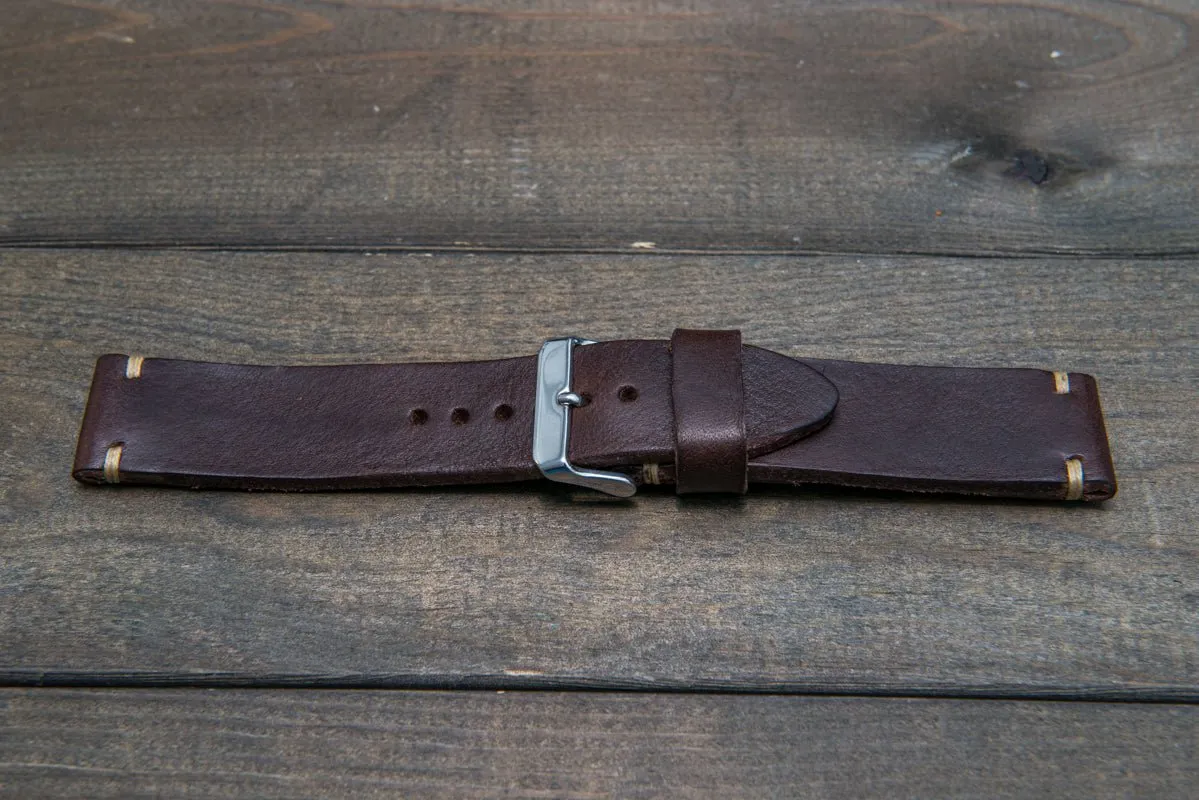 Italian bull leather watch strap 4 mm thick, Oily Brown Castagna, handmade in Finland -  16mm, 17 mm, 18mm, 19 mm, 20mm, 21mm, 22mm, 23 mm, 24mm, 25 mm, 26 mm.