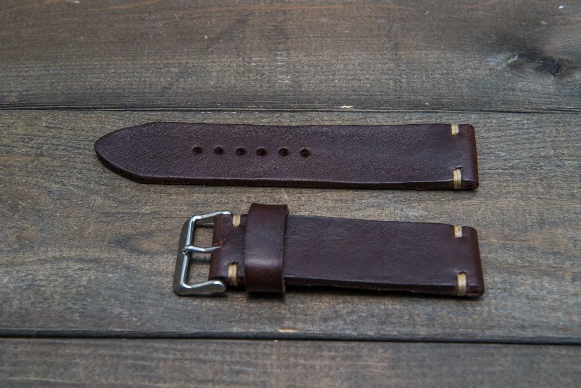 Italian bull leather watch strap 4 mm thick, Oily Brown Castagna, handmade in Finland -  16mm, 17 mm, 18mm, 19 mm, 20mm, 21mm, 22mm, 23 mm, 24mm, 25 mm, 26 mm.