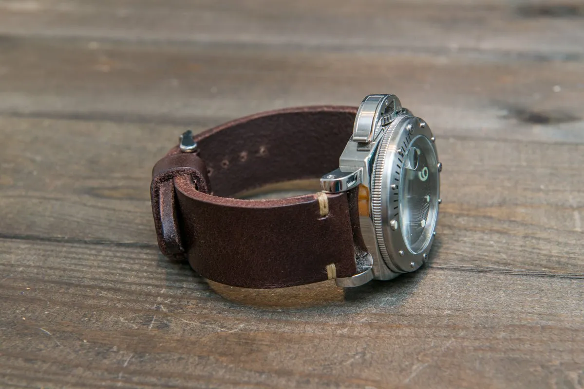 Italian bull leather watch strap 4 mm thick, Oily Brown Castagna, handmade in Finland -  16mm, 17 mm, 18mm, 19 mm, 20mm, 21mm, 22mm, 23 mm, 24mm, 25 mm, 26 mm.