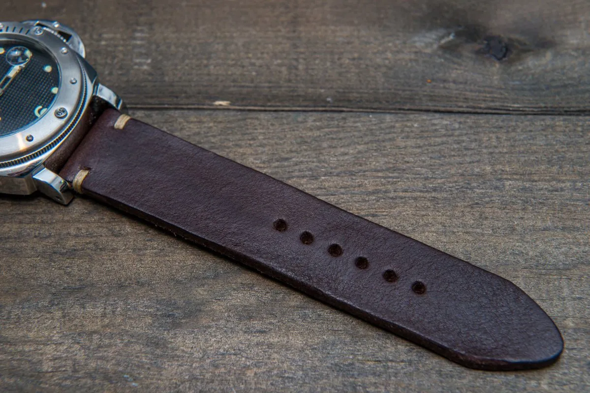 Italian bull leather watch strap 4 mm thick, Oily Brown Castagna, handmade in Finland -  16mm, 17 mm, 18mm, 19 mm, 20mm, 21mm, 22mm, 23 mm, 24mm, 25 mm, 26 mm.