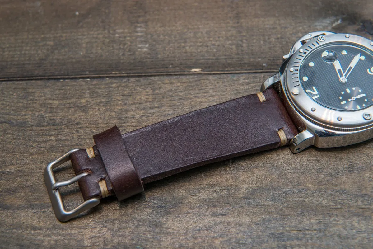 Italian bull tapered leather watch strap 4 mm thick, Brown Castagna Oily, handmade in Finland -  16mm, 17 mm, 18mm, 19 mm, 20mm, 21mm, 22mm, 23 mm, 24mm, 25 mm, 26 mm.