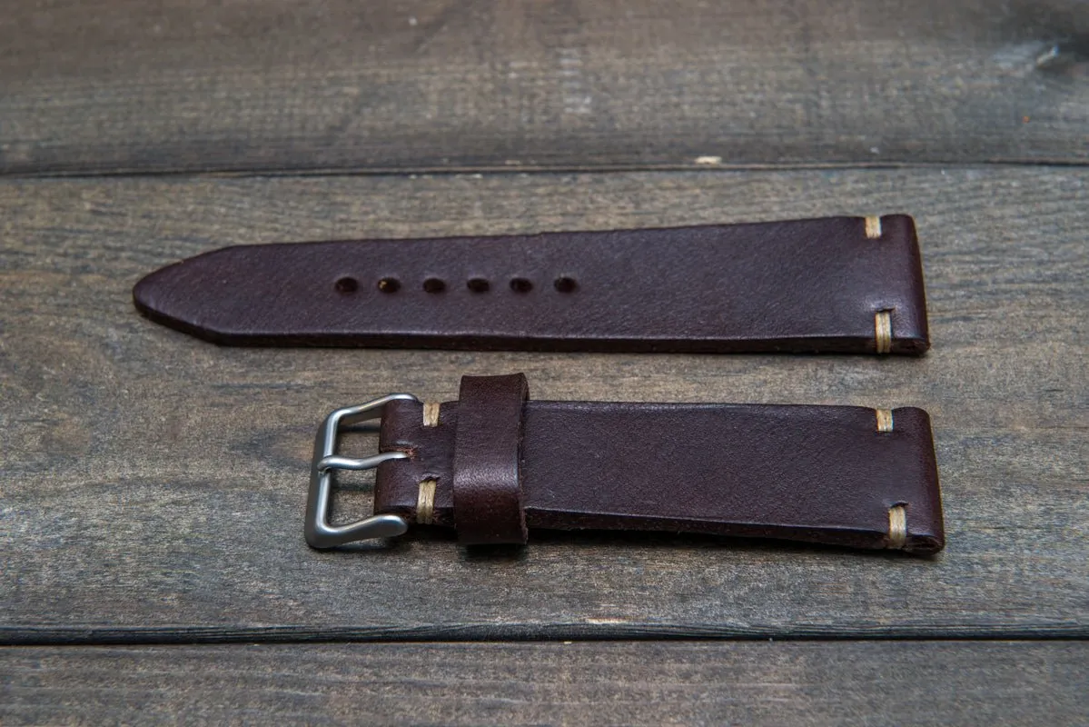 Italian bull tapered leather watch strap 4 mm thick, Brown Castagna Oily, handmade in Finland -  16mm, 17 mm, 18mm, 19 mm, 20mm, 21mm, 22mm, 23 mm, 24mm, 25 mm, 26 mm.