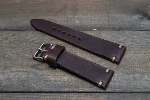 Italian bull tapered leather watch strap 4 mm thick, Brown Castagna Oily, handmade in Finland -  16mm, 17 mm, 18mm, 19 mm, 20mm, 21mm, 22mm, 23 mm, 24mm, 25 mm, 26 mm.