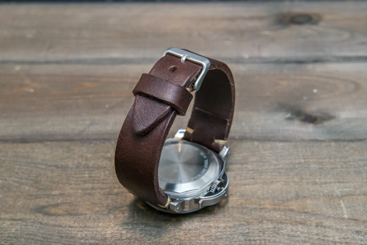 Italian bull tapered leather watch strap 4 mm thick, Brown Castagna Oily, handmade in Finland -  16mm, 17 mm, 18mm, 19 mm, 20mm, 21mm, 22mm, 23 mm, 24mm, 25 mm, 26 mm.