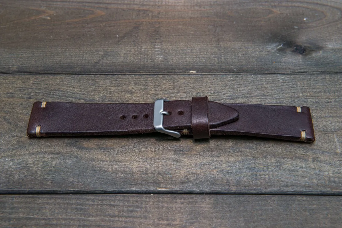 Italian bull tapered leather watch strap 4 mm thick, Brown Castagna Oily, handmade in Finland -  16mm, 17 mm, 18mm, 19 mm, 20mm, 21mm, 22mm, 23 mm, 24mm, 25 mm, 26 mm.