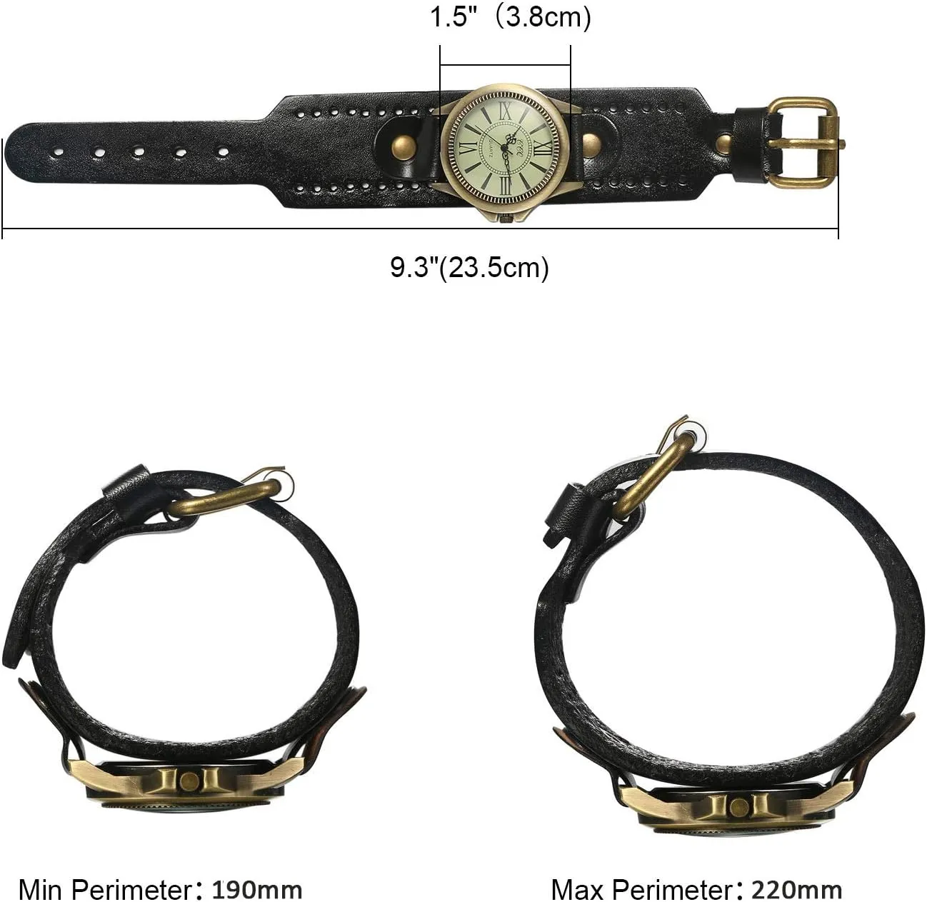 JewelryWe Vintage Wrist Watch Wide Leather Strap Band Cuff Quartz Watches for Men Women