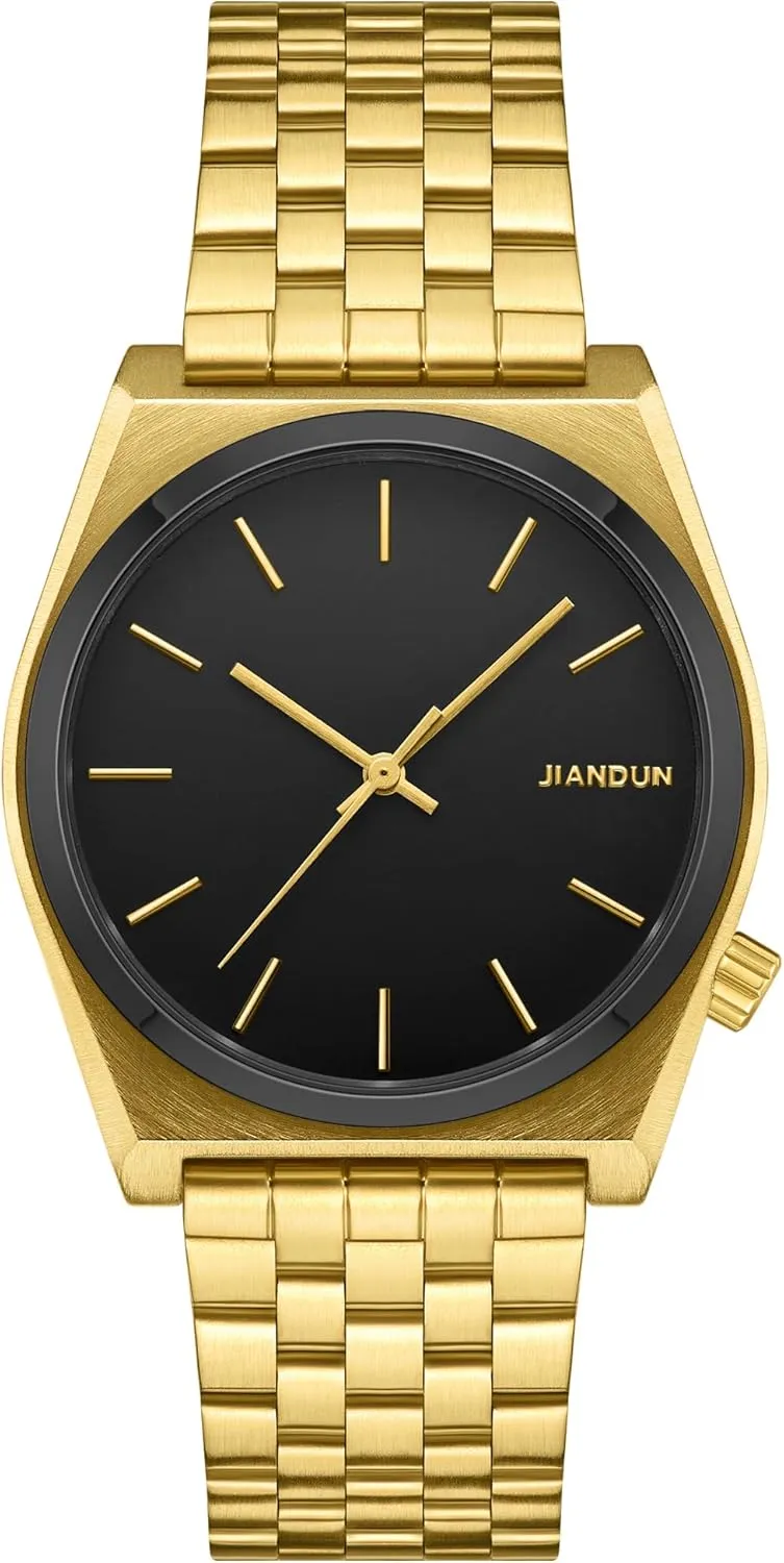JIANDUN Fashion Business Mens Black Watches Simple Waterproof Stainless Steel Strap