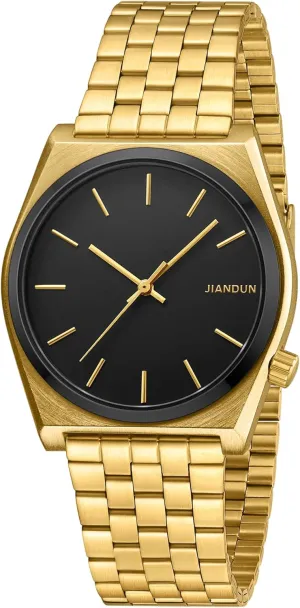 JIANDUN Fashion Business Mens Black Watches Simple Waterproof Stainless Steel Strap