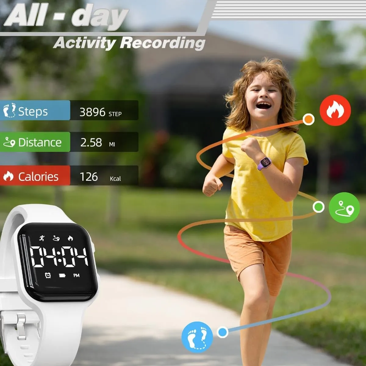 Kids Step Counter Watch, Digital Pedometer, Fitness Tracker Wristwatch, Waterproof Sport Watch, for Children Boys Girls Teens