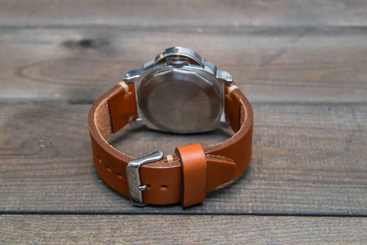 Leather watch strap 3-4 mm thick, Cognac color, handmade in Finland -  16mm, 17 mm, 18mm, 19 mm, 20mm, 21mm, 22mm, 23 mm, 24mm, 25 mm, 26 mm.
