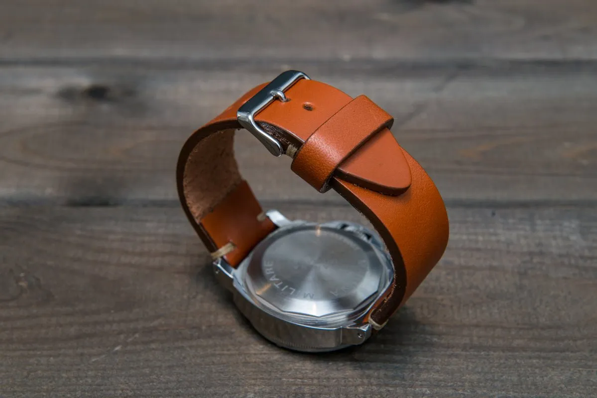 Leather watch strap 3-4 mm thick, Cognac color, handmade in Finland -  16mm, 17 mm, 18mm, 19 mm, 20mm, 21mm, 22mm, 23 mm, 24mm, 25 mm, 26 mm.