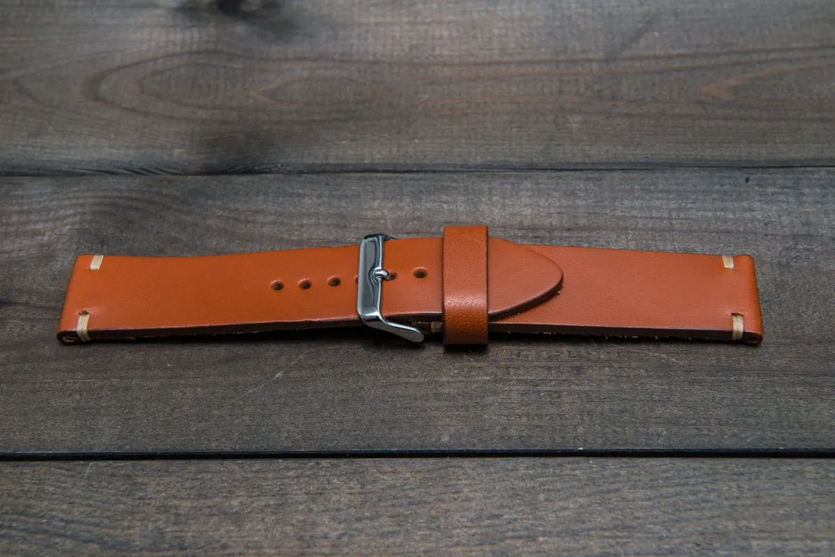 Leather watch strap 3-4 mm thick, Cognac color, handmade in Finland -  16mm, 17 mm, 18mm, 19 mm, 20mm, 21mm, 22mm, 23 mm, 24mm, 25 mm, 26 mm.