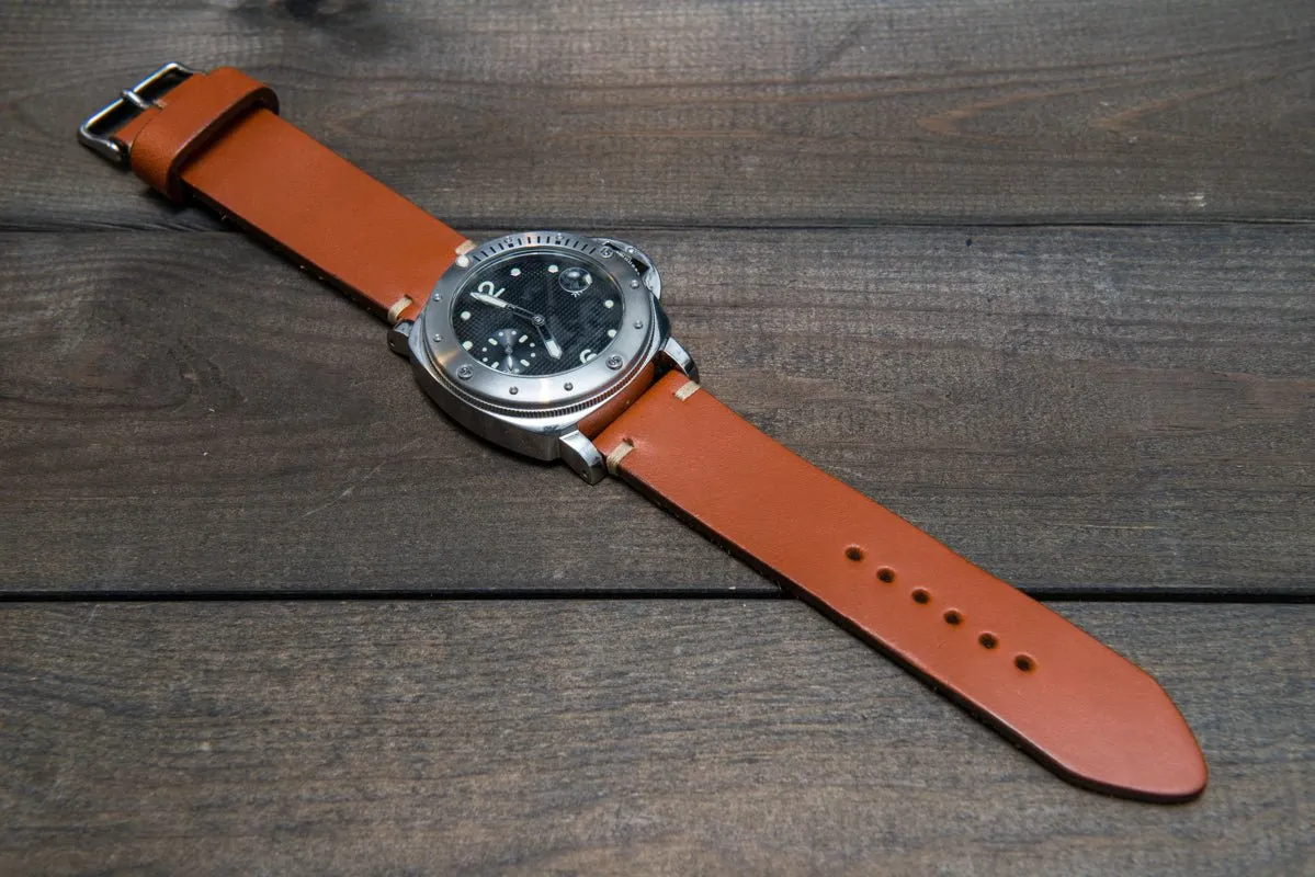 Leather watch strap 3-4 mm thick, Cognac color, handmade in Finland -  16mm, 17 mm, 18mm, 19 mm, 20mm, 21mm, 22mm, 23 mm, 24mm, 25 mm, 26 mm.