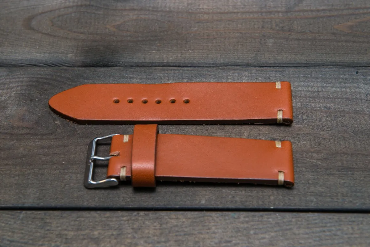 Leather watch strap 3-4 mm thick, Cognac color, handmade in Finland -  16mm, 17 mm, 18mm, 19 mm, 20mm, 21mm, 22mm, 23 mm, 24mm, 25 mm, 26 mm.