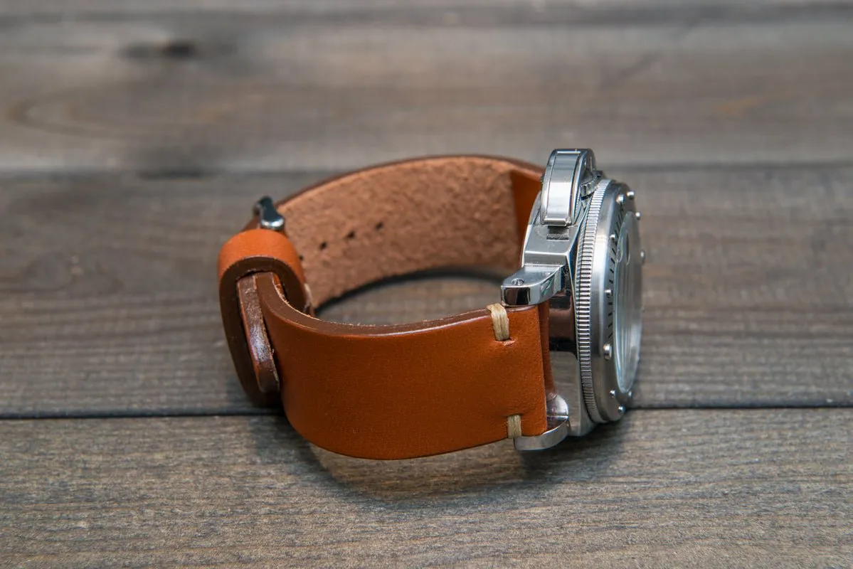 Leather watch strap 3-4 mm thick, Cognac color, handmade in Finland -  16mm, 17 mm, 18mm, 19 mm, 20mm, 21mm, 22mm, 23 mm, 24mm, 25 mm, 26 mm.