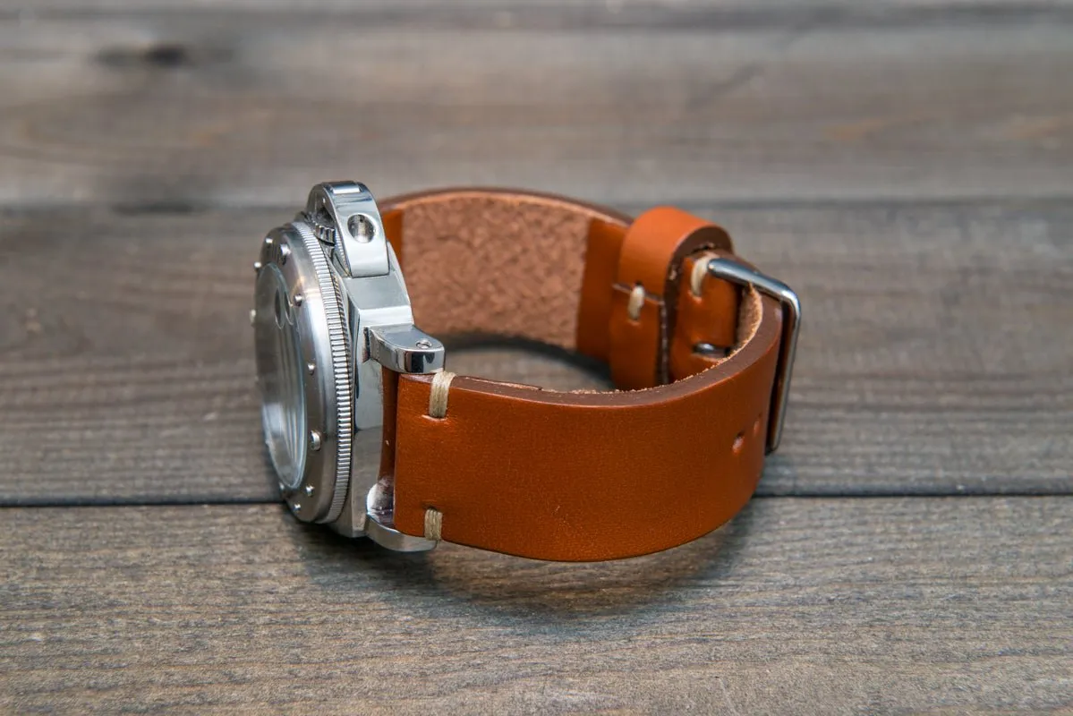 Leather watch strap 3-4 mm thick, Cognac color, handmade in Finland -  16mm, 17 mm, 18mm, 19 mm, 20mm, 21mm, 22mm, 23 mm, 24mm, 25 mm, 26 mm.