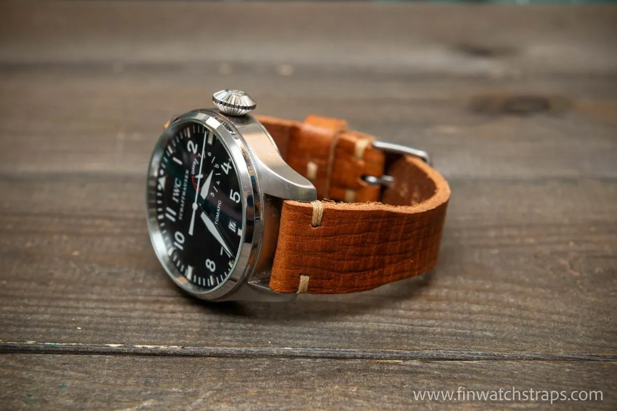 Leather watch strap 4 mm thick, Pilot model, handmade in Finland -19x16mm, 20x16mm, 21x18mm, 22x18mm, 23x20mm, 24x20mm.