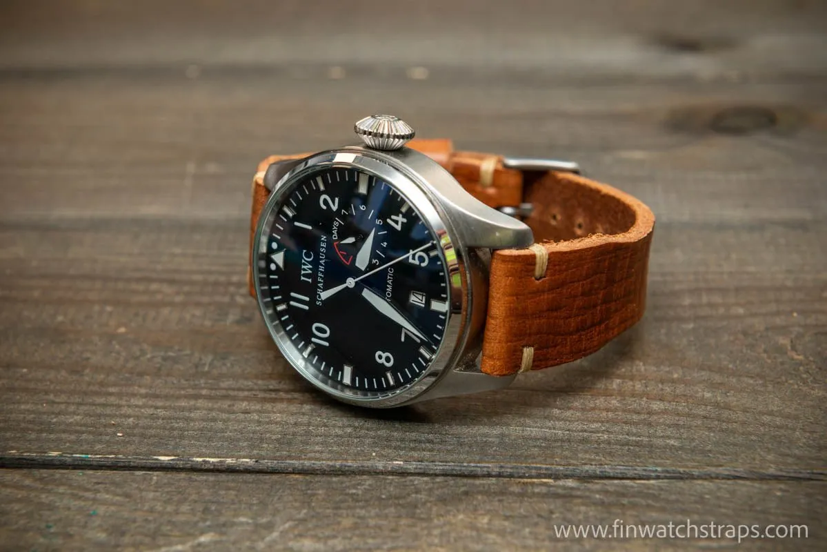 Leather watch strap 4 mm thick, Pilot model, handmade in Finland -19x16mm, 20x16mm, 21x18mm, 22x18mm, 23x20mm, 24x20mm.