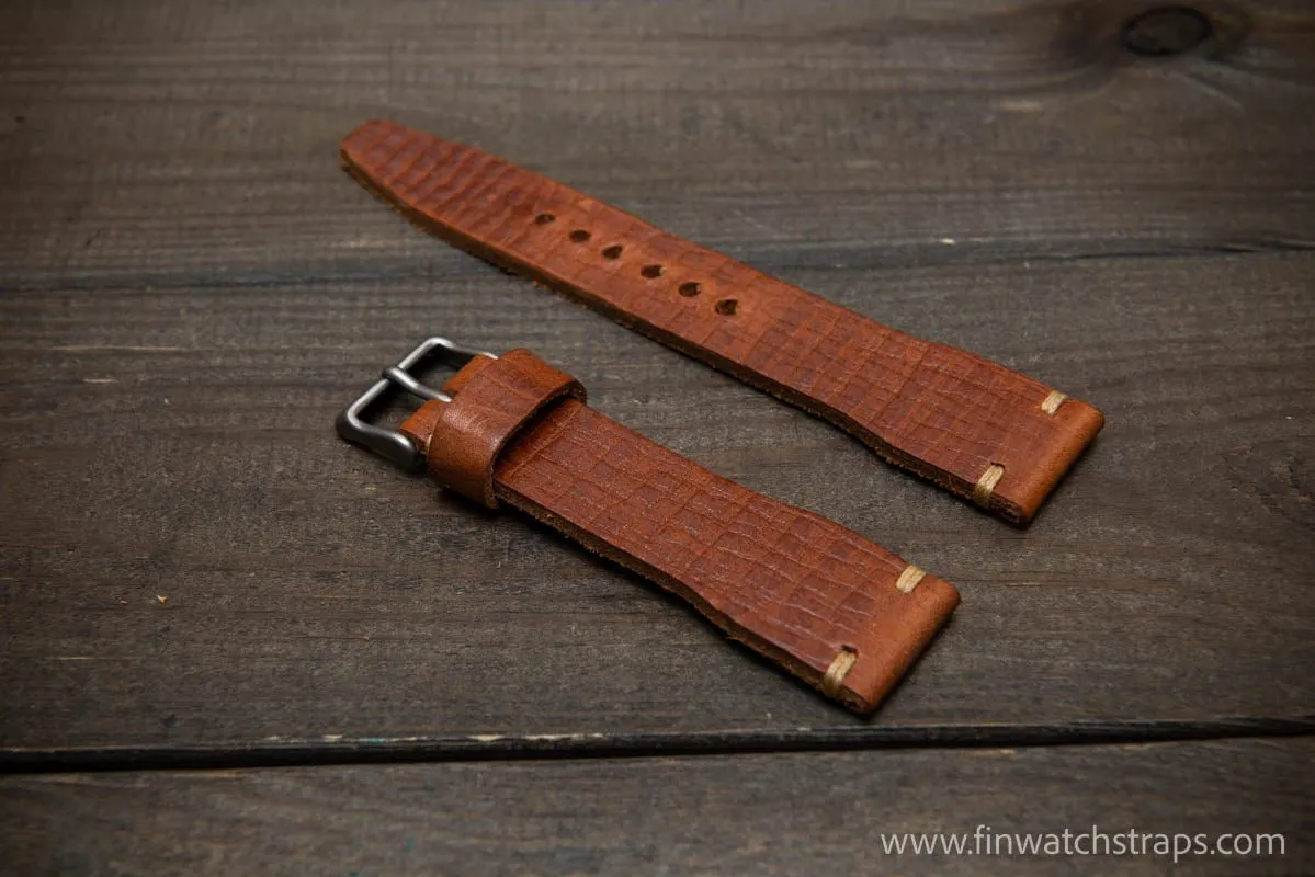 Leather watch strap 4 mm thick, Pilot model, handmade in Finland -19x16mm, 20x16mm, 21x18mm, 22x18mm, 23x20mm, 24x20mm.
