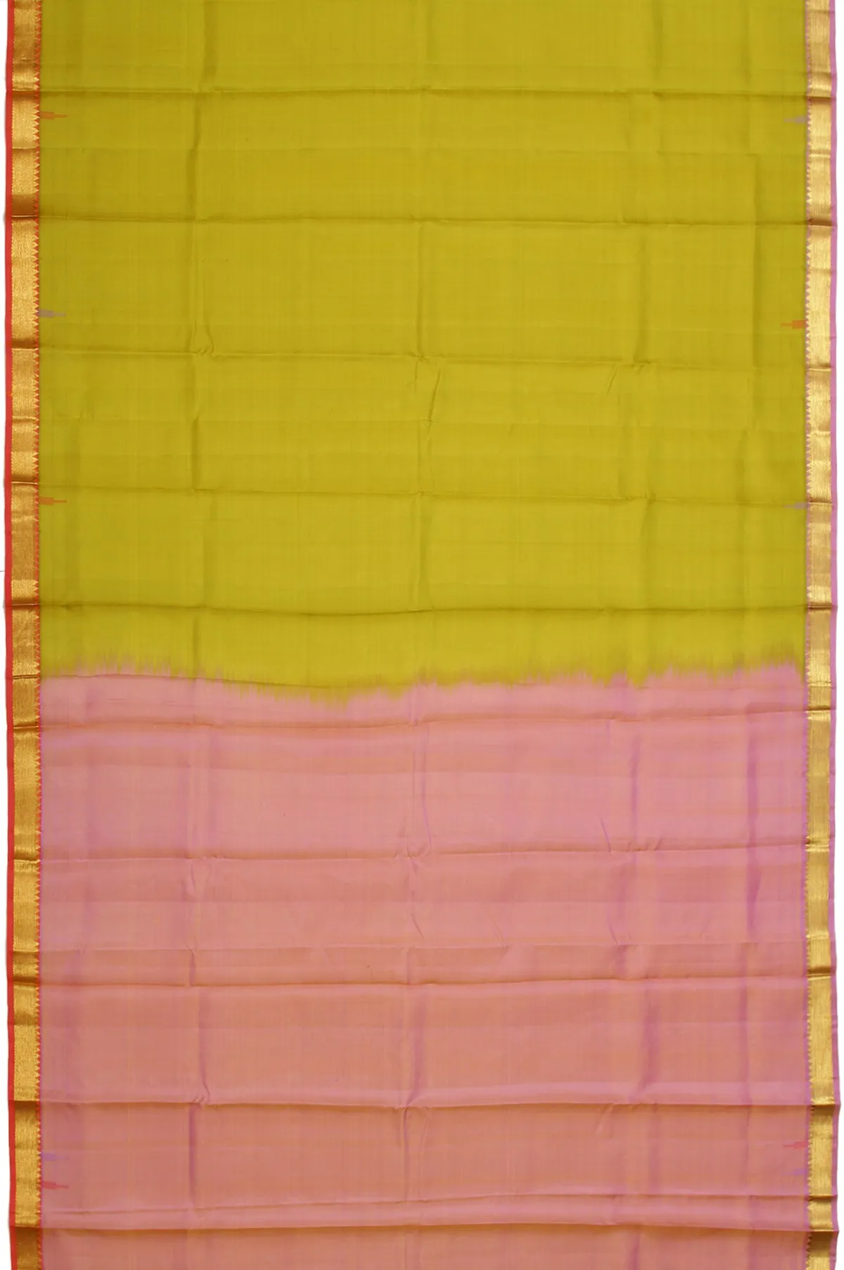 Mehendi Green Kanchipuram Silk Saree with Orange and Lavender Border