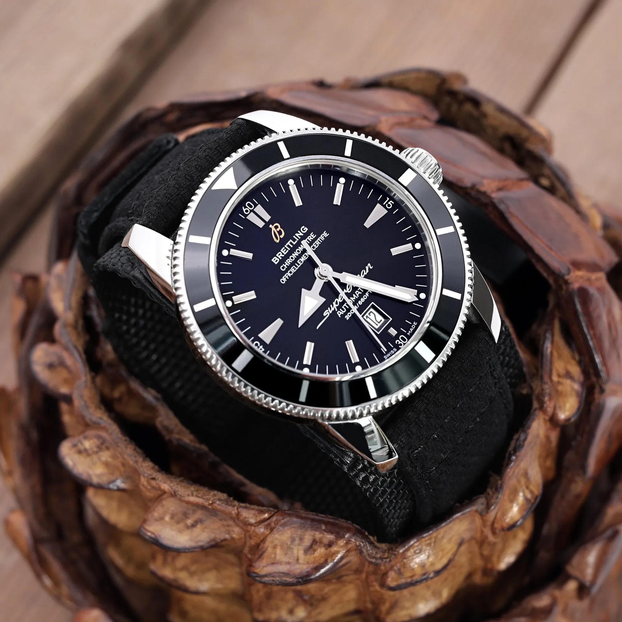 MiLTAT 24mm Double Layer Nylon Black Tactical Velcro Watch Strap, design for 44mm Panerai Watches