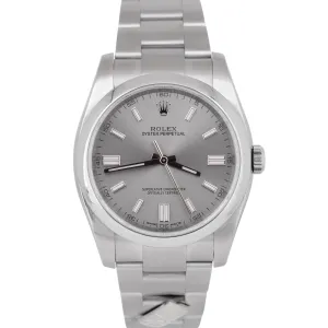 MINT 2018 PAPERS Rolex Oyster Perpetual 36mm Gray DOMINO Steel Watch 116000 BOX