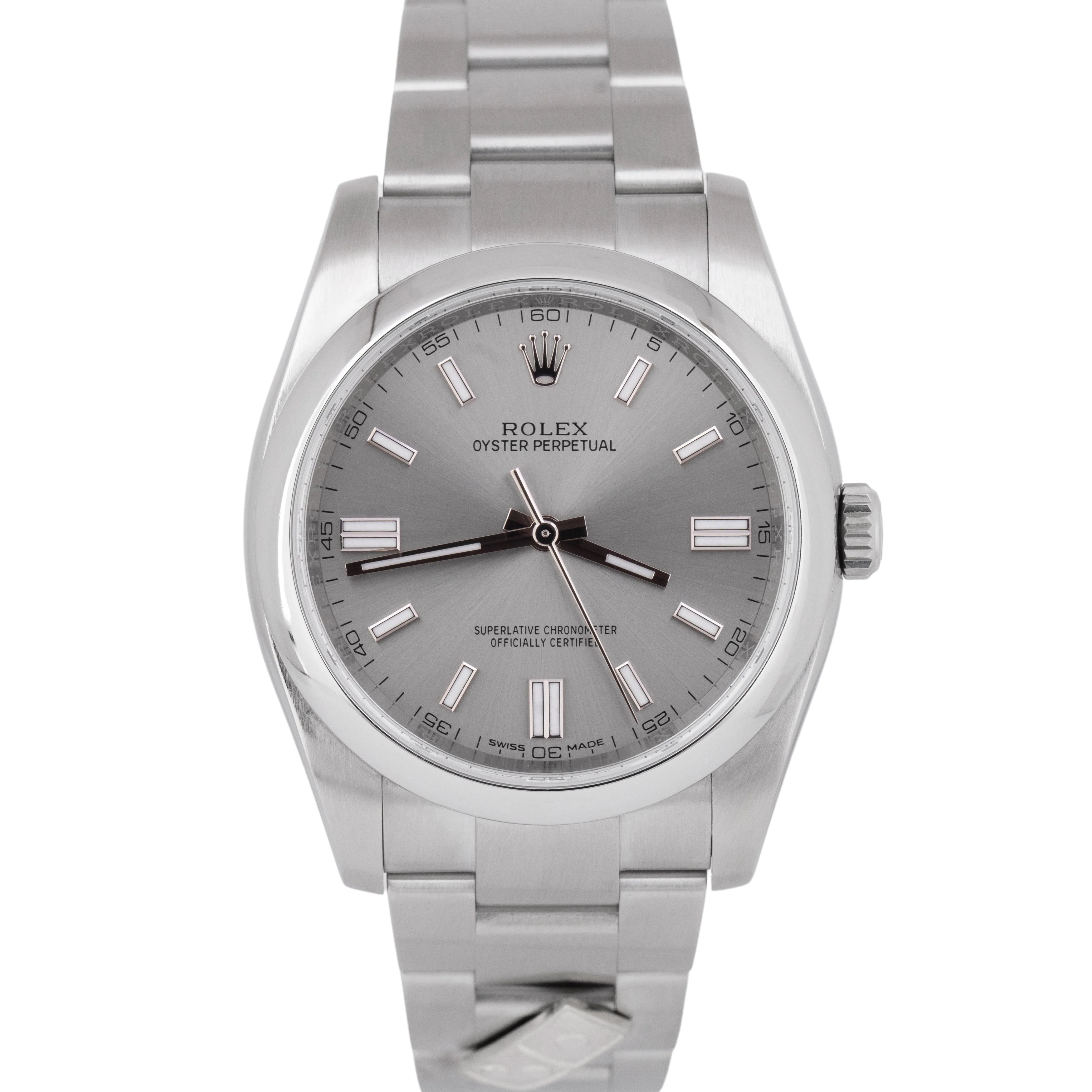 MINT 2018 PAPERS Rolex Oyster Perpetual 36mm Gray DOMINO Steel Watch 116000 BOX