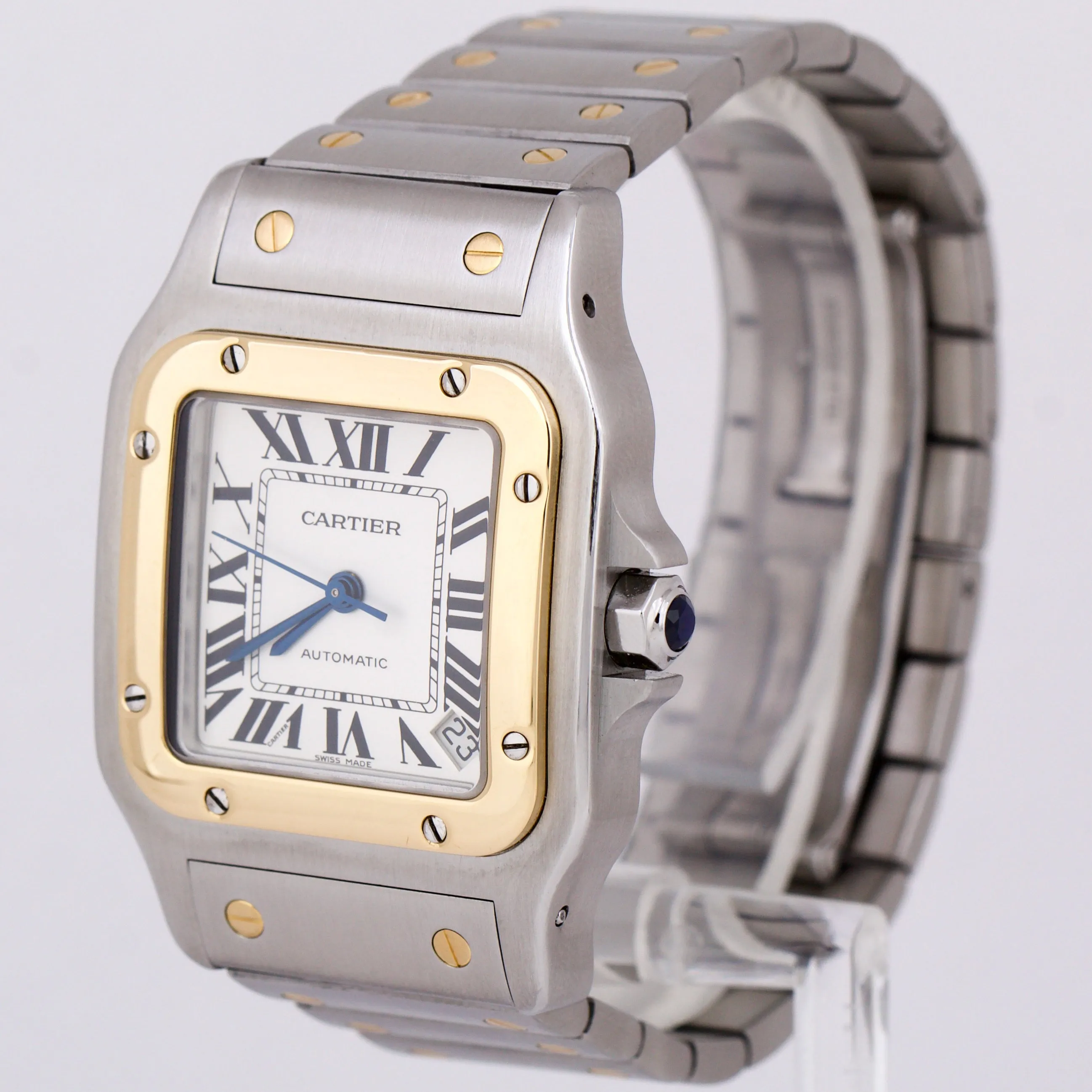 MINT Cartier Santos Galbee 32mm White Roman 18K Yellow Gold Steel 2823 W20099C4