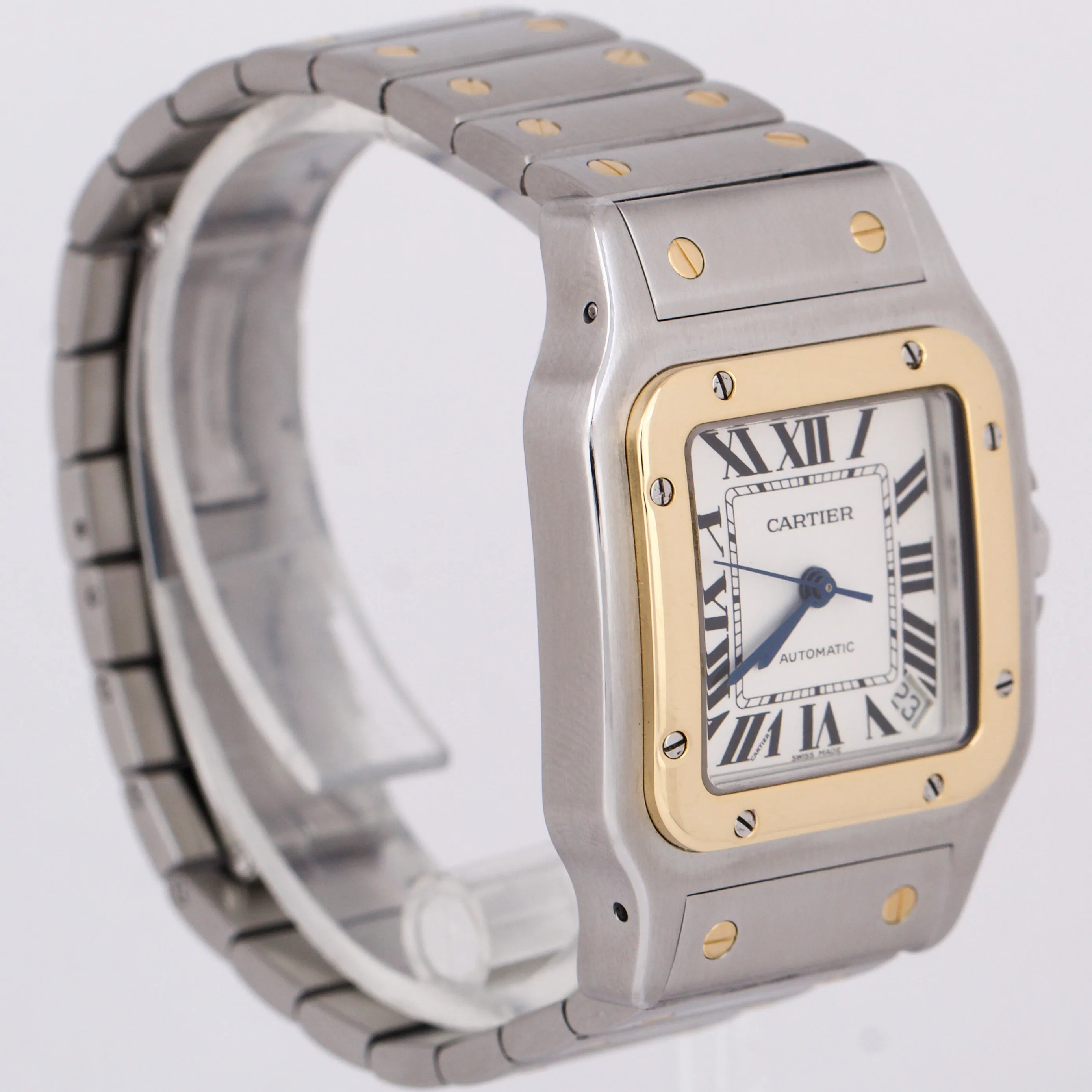 MINT Cartier Santos Galbee 32mm White Roman 18K Yellow Gold Steel 2823 W20099C4